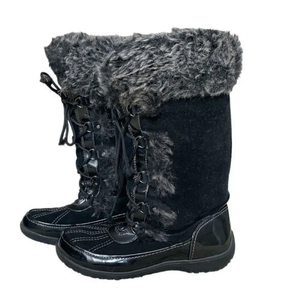 Sporto Millie Stone Suede W Faux Fur Lace-up Winter Snow Boot Waterproof Sz 9M